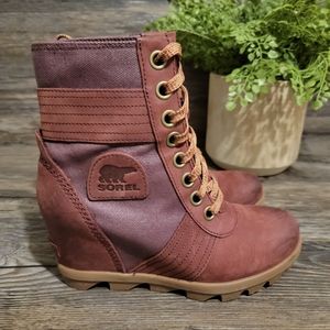 Sorel Lexie Wedge Snow Leather Canvas Waterproof Boots Madder size 6